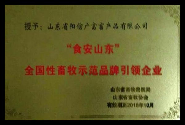 “食安山東”全國性示范品牌引領企業(yè)